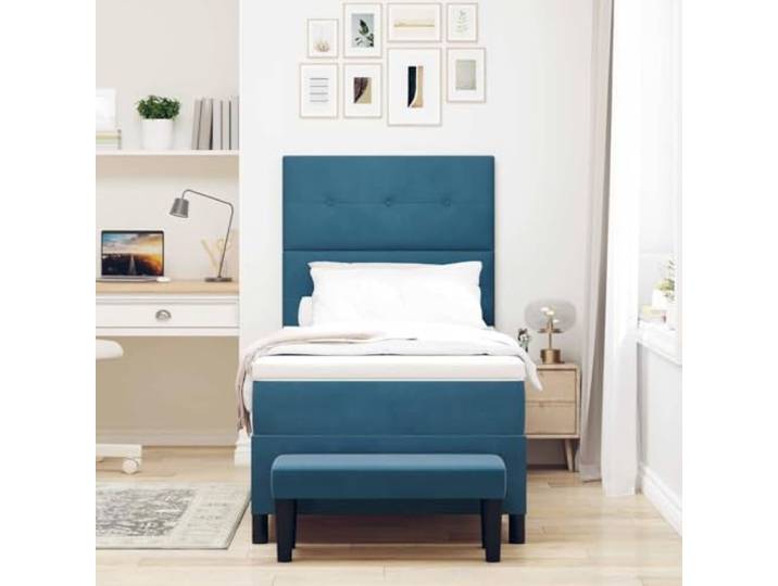 KTHLBRH Einzelbett 200 x 90 cm mit Kopfteil aus blauem Samt Struktur aus Holz, Matratze aus mittelfestem Schaumstoff, modernes Design
