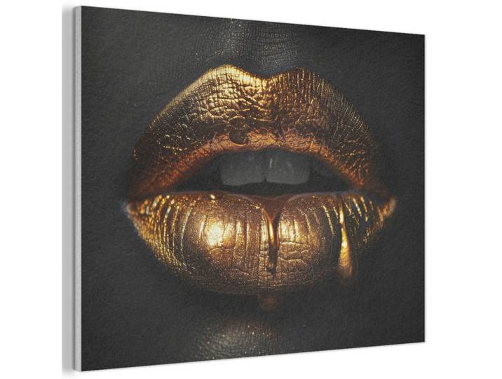 AKUSTIKBILD Frau - Porträt - Lippen - Gold - Schwarz Wandbild Wohnzimmer 100x70 cm