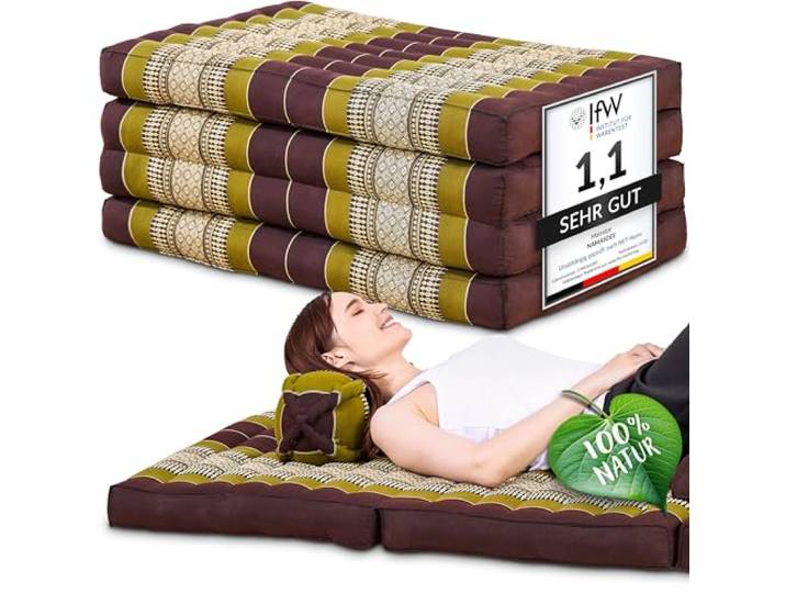 Namasdee Klappmatratze 200x80x8cm mit 100% natürlicher Kapokfüllung (Braun/Grün)