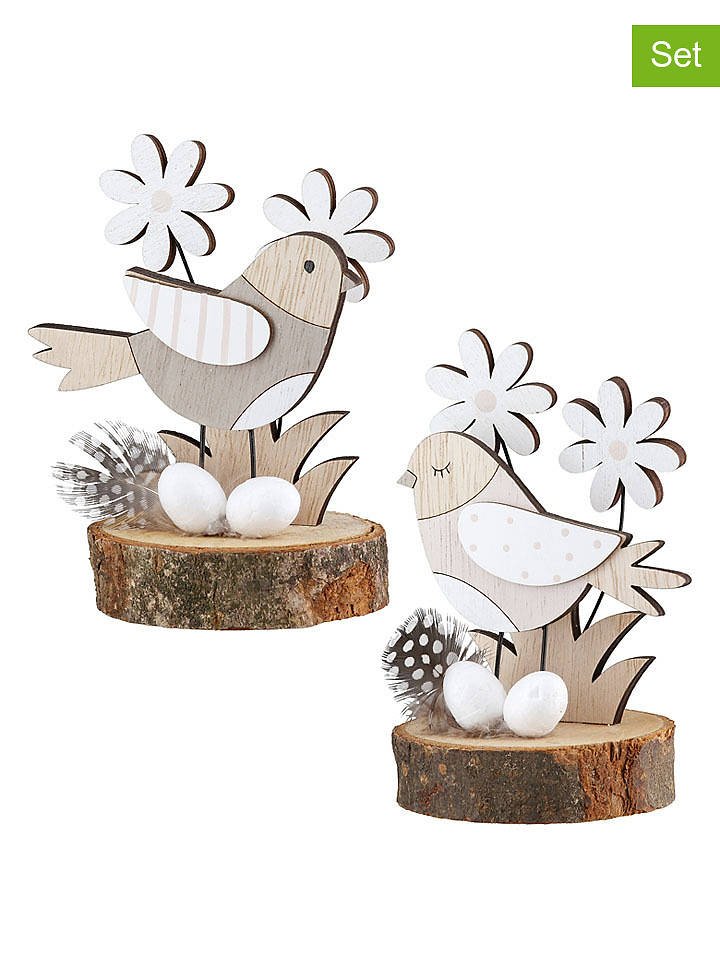 GILDE 2er-Set: Dekoaufsteller "Vicky" in Beige/ Hellbraun - (H)12 x Ø 7 cm - onesize