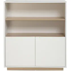 Skandinavisches weißes Sideboard mit heller Holzoptik, 2 Türen, B100 cm LEANA