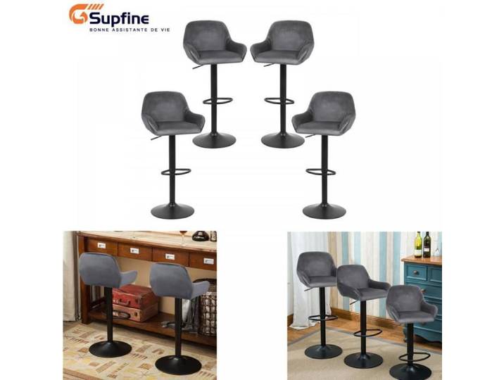 SUPFINE Tabouret de Bar Rembourrage Haute Densité Intégré Moelleux Ensemble de 4 Chaises de Cuisine - Hauteur Réglable
