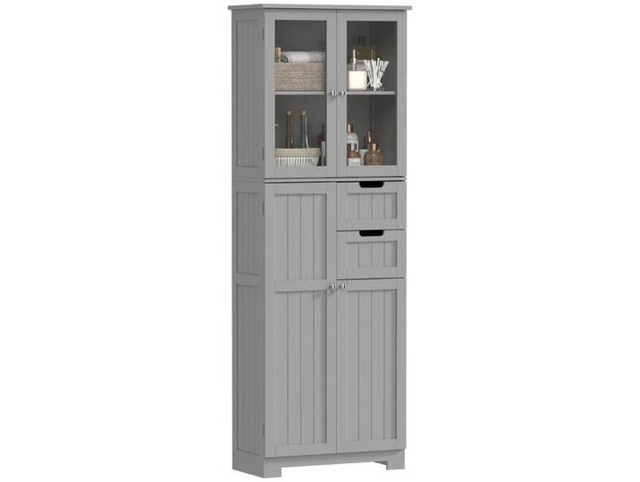 Meuble de Salle de Bain Haut Meuble de Rangement 60x30x170cm Gris