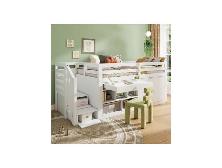 Cadre de Lit Enfant - Bois Massif - 90x200cm - Blanc - Multifonctionnel avec Rangement