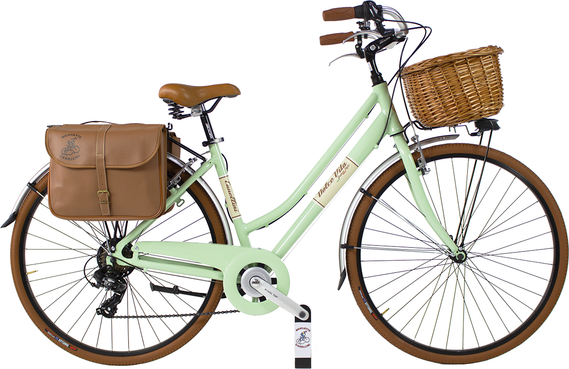 Dolce Vita by Canellini Fahrrad Citybike Frau Aluminium mit Korb und Tasche - Hellgrun M