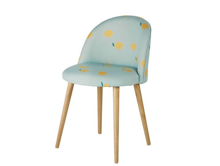 Kinderstuhl mit Zitronenmotiven, blau und gelb