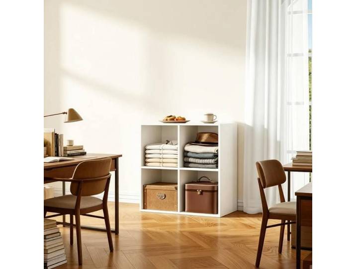 Meuble rangement étagère cube bibliothèque 4 compartiments 60 cm blanc bois ingénierie style scandinave JOINERY