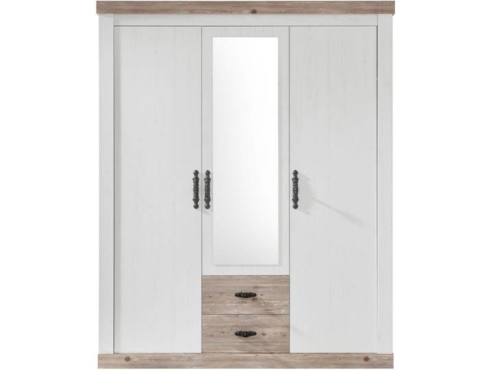 Drehtürenschrank HOME AFFAIRE Florenz Landhausschrank,rustikale Metallgriffe mit feinen Verzierungen , weiss (weiß, pinie), B:169cm H:201cm T:60cm, Holzwerkstoff, Schränke, Drehtürenschrank, Kleiderschrank mit Spiegel Schlafzimmerschrank BESTSELLER Garderobe