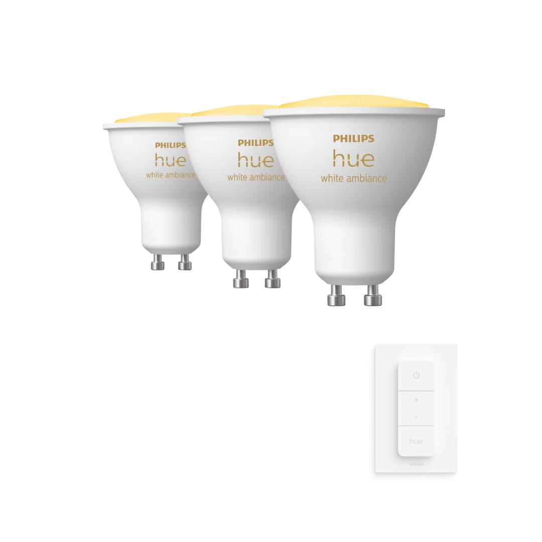 Philips Hue White Ambiance GU10 350lm . 3er Pack mit Dimmschalter