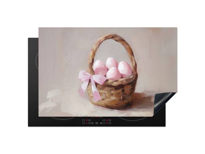 HERDABDECKPLATTE Korb - Eier - Rosa Ceranfeldabdeckung 80x52 cm