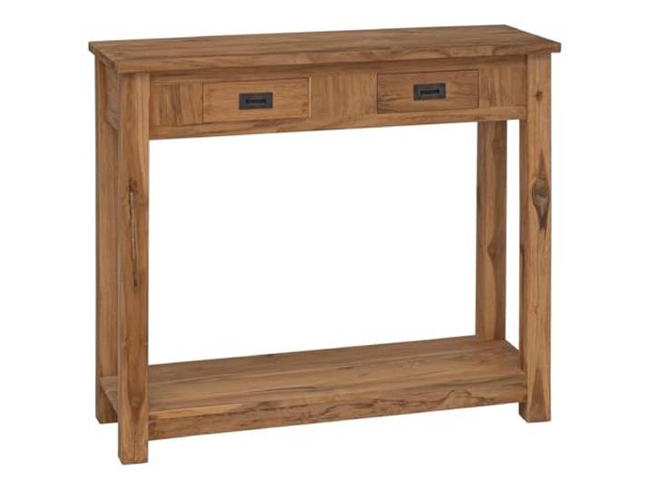 Coespram Konsolentisch Massivholz Teak Natur Flurtisch 90 x 30 x 80 cm Rustikaler Beistelltisch aus langlebigem Echtholz mit 2 Schubladen für Schlafzimmer, Wohnzimmer und schmale Flure.