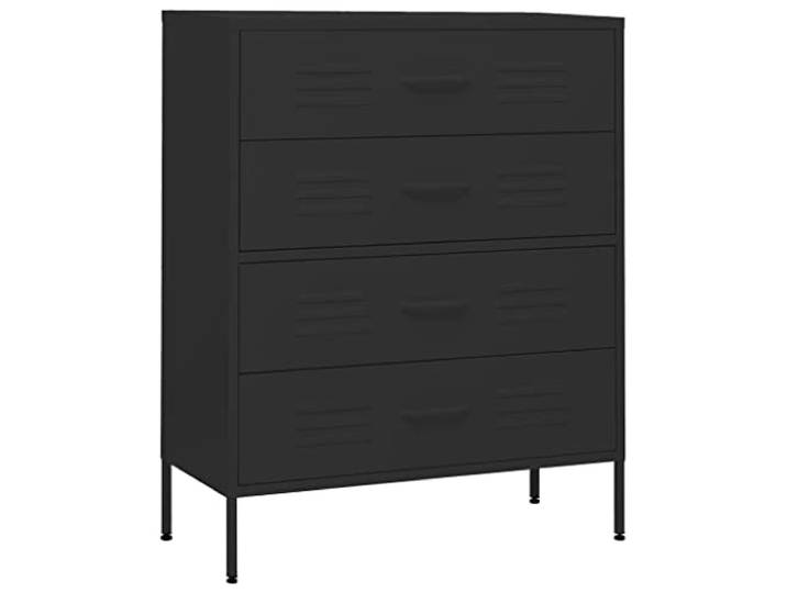 Foknhdi Kommode Schwarz 80x35x101,5 cm Beistellschrank aus Stahl Robustes Metallregal mit kugelgelagerten Schubladen für Wohnzimmer, Schlafzimmer und Flur. Stabil und vielseitig.