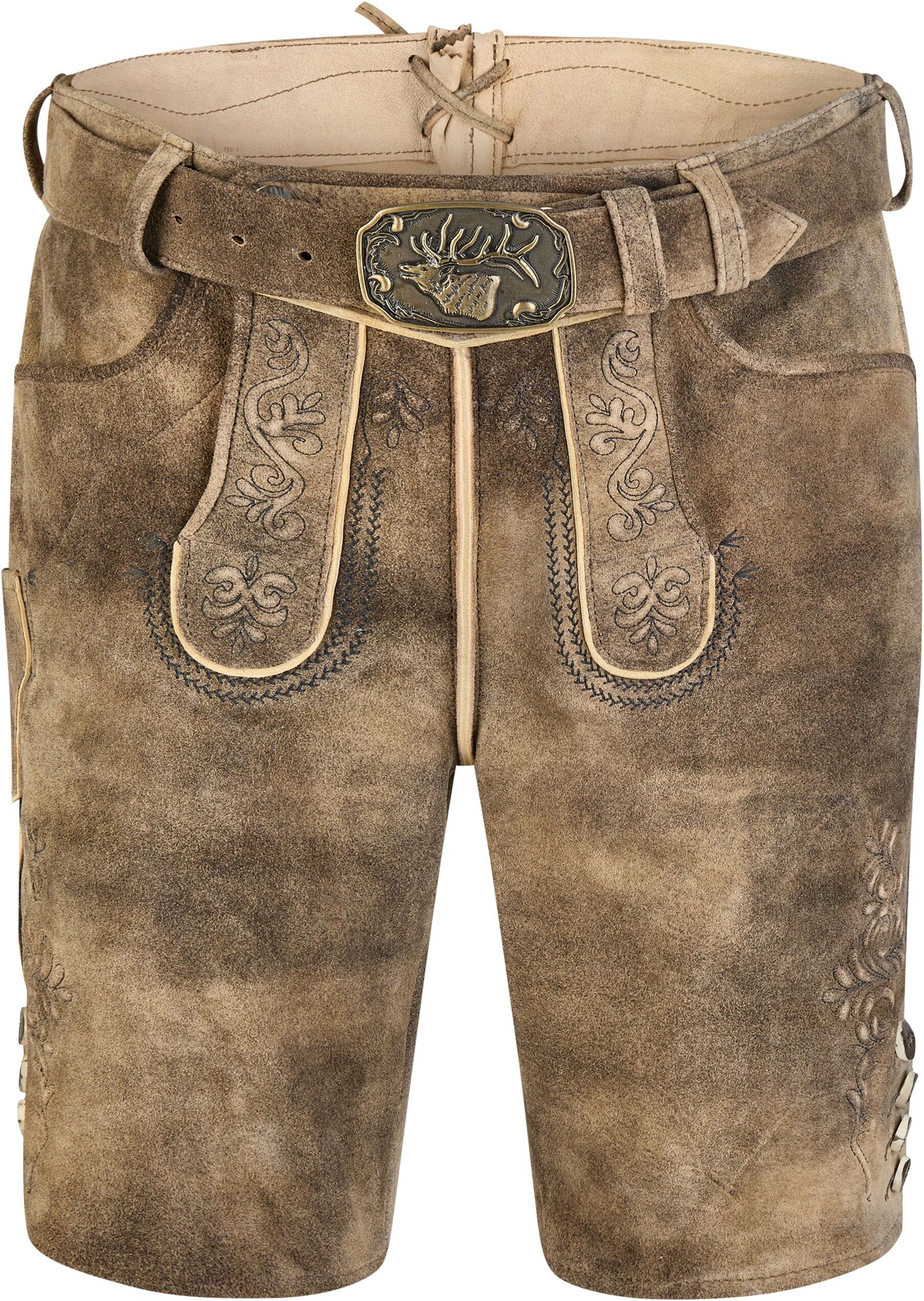 Lederhose SPIETH & WENSKY "Herford", Herren, Gr. 52, N-Gr, braun (gerste schwarz), Obermaterial: 100% Lammleder LEL., uni, festlich, regular fit, Hosen Lederhose, hochwertige Verarbeitung