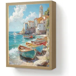WANDLEUCHTE MIT AKKU Boote - Felsen - Meer - Sonne 30x40 cm Wandlampe