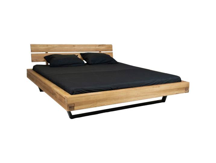 Carryhome Balkenbett, Metall, Eiche, massiv, 180x200 cm, Schlafzimmer, Bett, Holzbetten