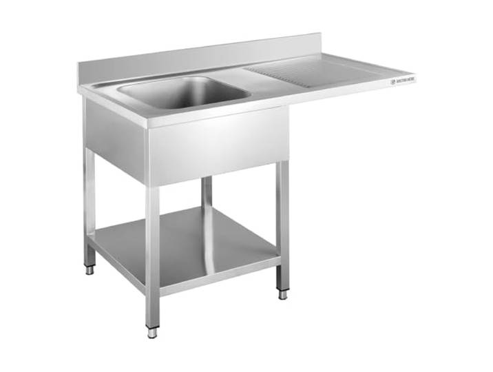 GastroHero Spülzentrum, 1 Becken, 120x60 cm, Edelstahl SPZT-BASIC12X6L 1 Becken links 40x40 cm, Abtropffläche rechts, mit 10 cm Aufkantung & Grundboden, für Gastronomie & Profi-Küche