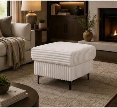 Passion Furniture Houston White Square Polyester Upholstered Ottoman
