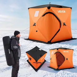 VEVOR Eisangelzelt Eisfischerzelt für 1-2 Personen 1,52x1,52x1,75m Isoliert, fürs Winterangeln, 2,31 m2 Fläche, 600D 4-Lagiges Gewebe, Tragbares Eisschutzzelt im Hub-Stil mit Ankern, Seilen, Tragetasche