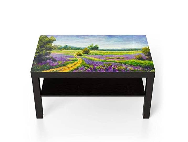 DEQORI Glastisch schwarz groß 90x50 cm Motiv Wiese mit Gladiolen ausgefallener Beistelltisch aus Glas Hochglanz Couchtisch fürs Wohnzimmer moderner Couch Tisch mit Design