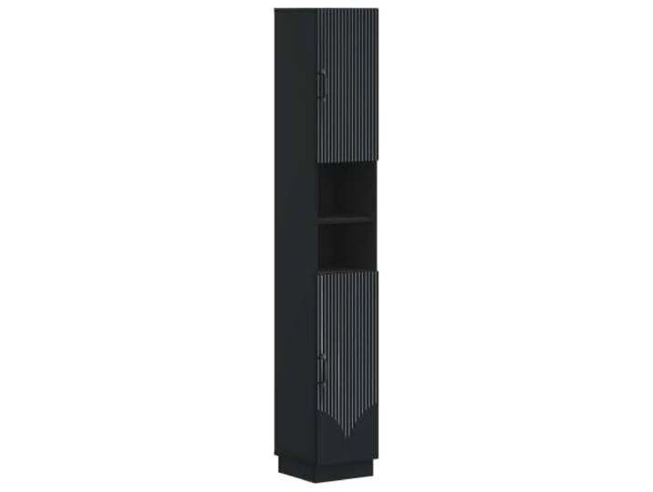 WEMYUFURN Badezimmerschrank mit Offenem Regal HOORN Schwarz Holzwerkstoff, feuchtigkeitsbeständig, umkehrbare Tür, schlankes Profil, offene Ablage