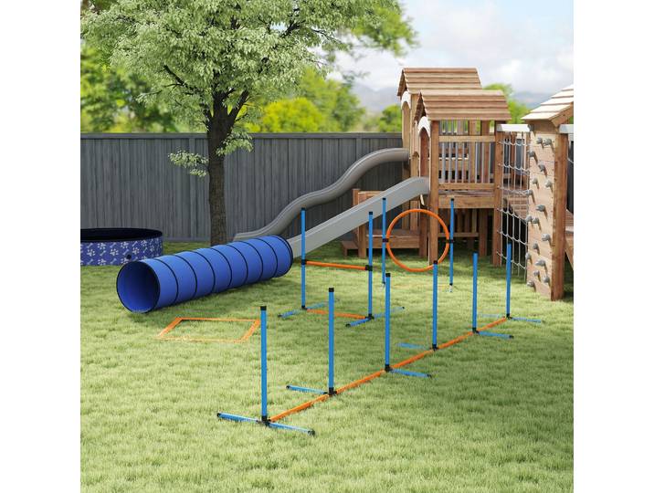 PawHut Kit Agility Chien 8 Pièces Tunnel Slalom Obstacles Anneau