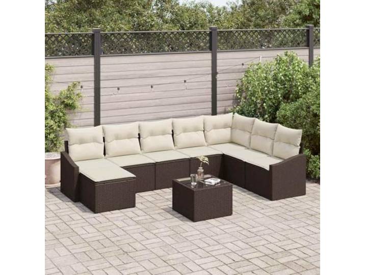 KTHLBRH Modulares Sofa-Set aus Polyrattan, Braun, 9-teilig Abnehmbare Kissen, verstellbarer Tisch, witterungsbeständig, für Garten und Terrasse