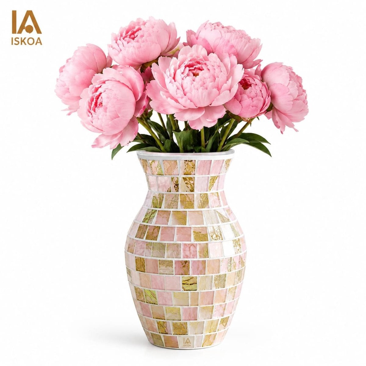ISKOA Roze glazen vaas met hoogglansafwerking, Hoogte: 20 cm