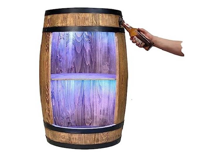 Fassbar Led mit Flaschenöffner - Holzfass - Fass Regal Getränkeschrank Bar Rack. Aufbewahrungsschrank. Fass deko für Holzregal Wein, Whisky Bier Gläser und Flaschen (Dunkelbraun/Wenge)