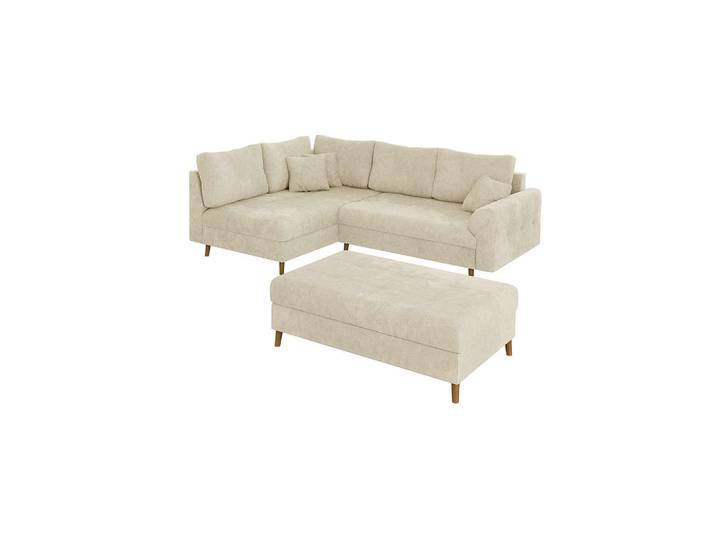 S-Style Ecksofa inkl. Hocker Sigurd Beige Chenille - Ottomane Links, Echtholz, Teilmassiv,Buche, Birke, Füllung: Polyetherschaumkern,Polyetherschaumkern, L-Form, Eckteil, Ottomane links, 231x161 cm, Wohnzimmer, Sofas & Couches, Wohnlandschaften, Ecksofas