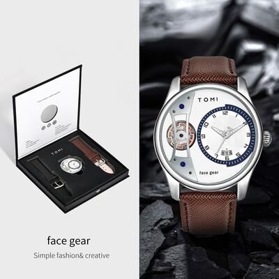 Youfap Market Luxury Quartz Watch For Men, Men's Minimalist Business Quartz Watch, Double Strap Detachable Gift brown