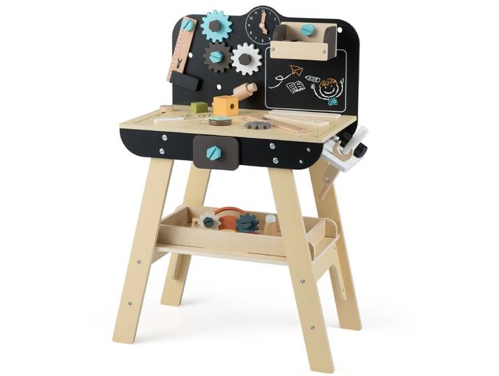 Werkbank voor Kinderen Houten Bouwatelier met Speelgoedgereedschap Accessoires Opbergrekken Schoolbord
