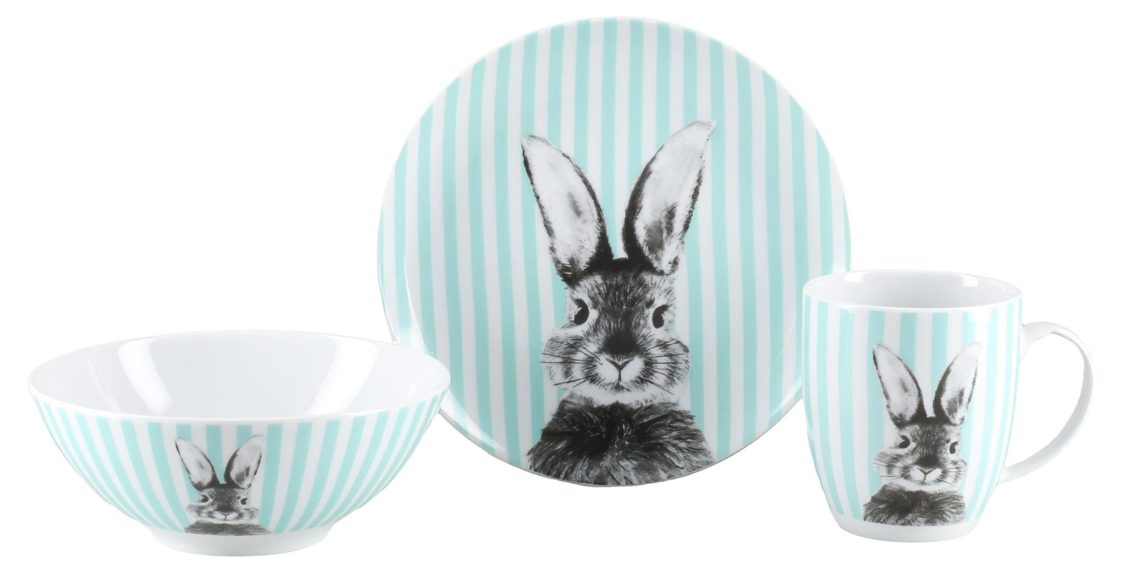 Dripio Serviesset Happy Bunny, 3-delig, groen, van porselein, vaatwasmachinebestendig
