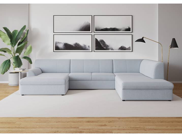 Wohnlandschaft DOMO COLLECTION Topper, elegant & zeitlos, Breite 320cm, komfortabel, U-Form , blau (pastellblau), B:320cm H:78cm T:213cm, Sofas, Wohnlandschaft, wahlweise mit Bettfunktion