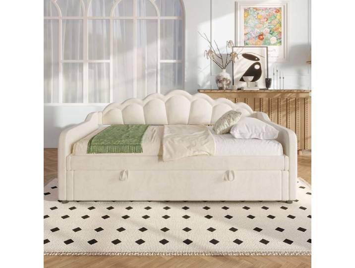 Lit Simple Canapé-lit méridienne hydraulique 90x200 cm velours beige avec rangement + bande LED couleur changeante - Sans Matelas