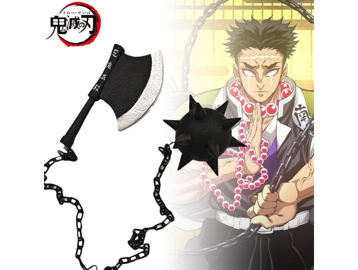 Katana Anime Demon Slayer Himejima Gyomei, Hache, Épée, Flail, Sabre de Samouraï, Kimetsu No Yaiba, Cosplay, Taille Réelle, Katana Japonais, Jouet