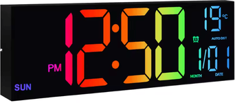 Inspire Curations 16 Large LED Wall Clock With Remote RGB Voice Activated Digital Display For Modern Home black