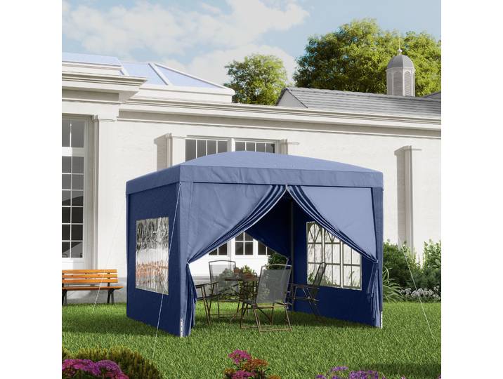 Outsunny Tente Pliante 3x3m avec Fenêtres et Sac Bleu