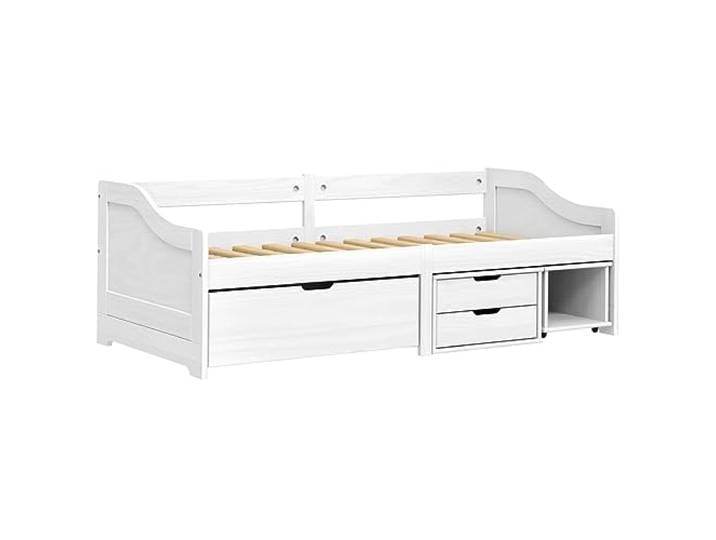 vidaXL Tagesbett, Gästebett mit 3 Schubladen, Sofabett Holzbett Latten-Design, Bettgestell Schlafsofa für Schlafzimmer Wohnzimmer, Weiß 90x200cm Massivholz Kiefer