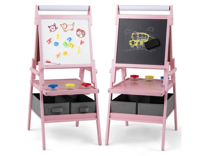 Costway Kinderstaffelei Rosa, Pink, 54x101.5x46 cm, Dekoration, Malbedarf & Bastelbedarf