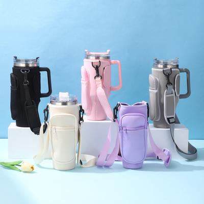 Combo Retail Shop Large Capacity CarCup Sleeves, Diving Fabric Ice Cup Sleeves, Handle Sleeves With Slanted Shoulder Straps, Availabl gradient Pinkish Blue