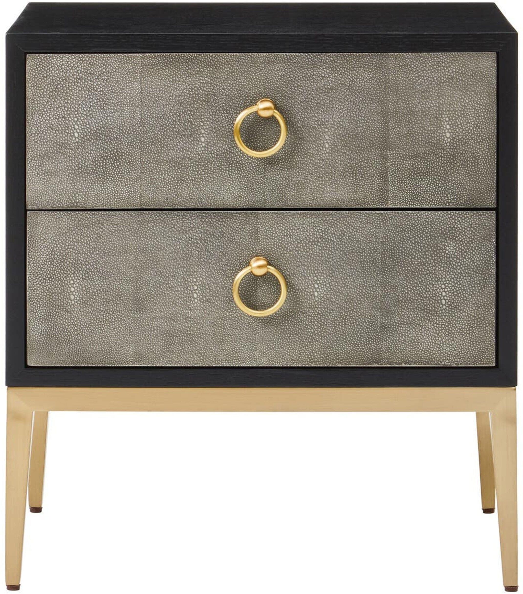 Arlen Premium Shagreen Effect 2 Drawer Bedside Table with Gold Legs