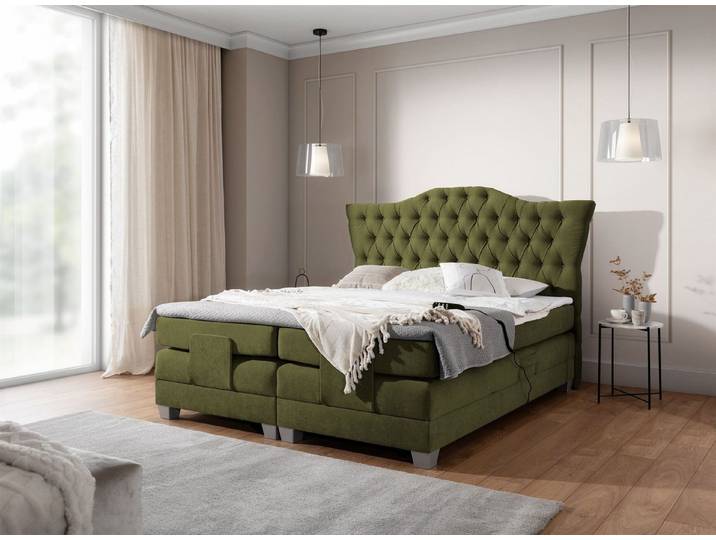 DB-Möbel Boxspringbett Schlafzimmerbett FAUSTINO Elektrisch in Stoff Wind (inkl. Viscoschaumtopper), Matratzen elektrisch verstellbar)