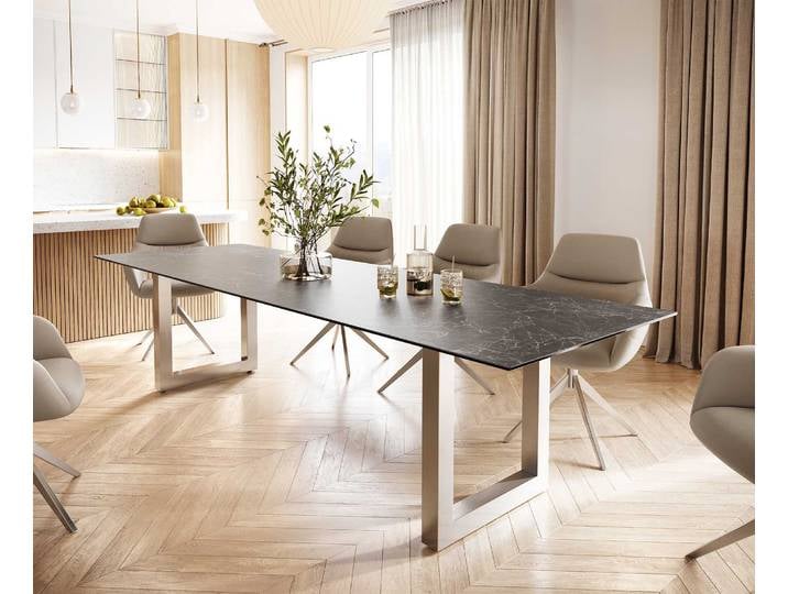 Table à manger Edge 300x100 céramique Laminam® nero greco gris inox large