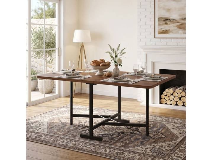 Table à manger - SOGEU - Industriel - Extensible - Pliable - Finition noyer