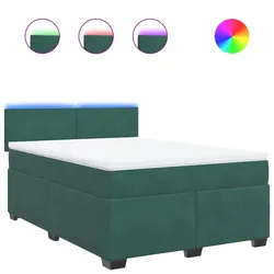 vidaXL Boxspringbett mit Matratze Dunkelgrün 140x200 cm Samt