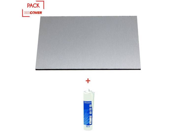 Crédence cuisine aluminium - MCCOVER - 200x100x3 mm - Aluminium brossé - Bi-face - Silicone transparent inclus
