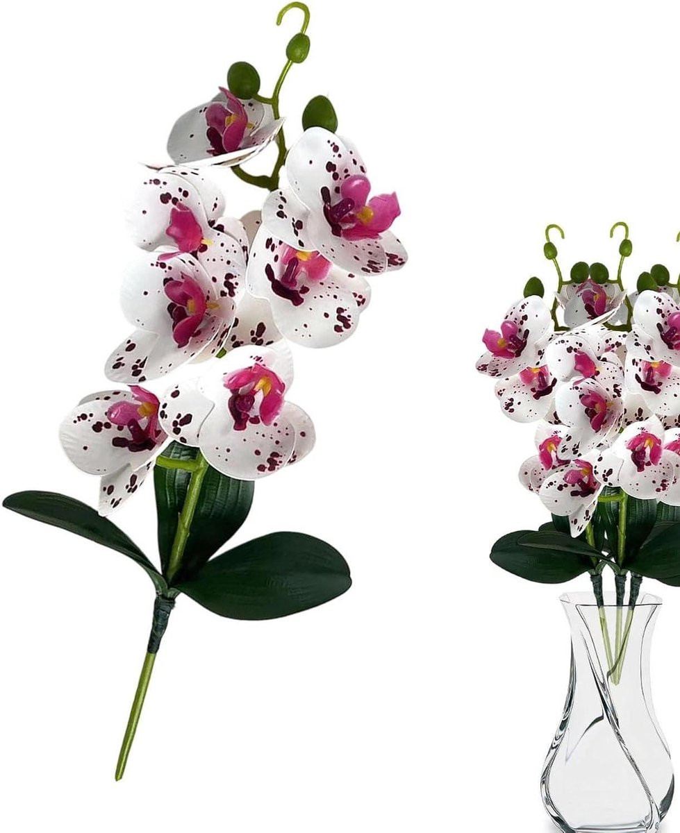 Paarse kunstbloem orchidee met realistische stengel, hoogte: 37,5 cm
