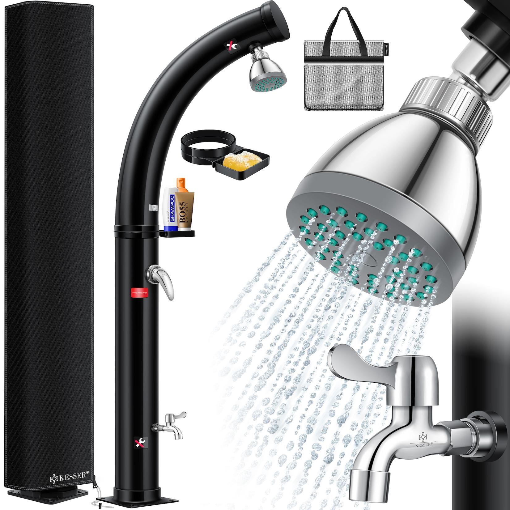 KESSER® Solar Gartendusche Solardusche Bogen mit Schutzhaube warmes Wasser max. 60°C Pooldusche Camping Regenduschkopf & Wasserhahn Gartenschlauch-Anschluss