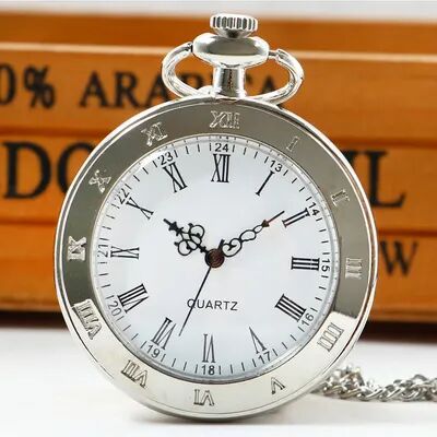 ModernMart Vintage Steampunk Pocket Watch Necklace With Chain Pendant Quartz Timepiece Gift silver