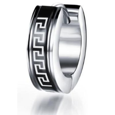 Single-Creole FIRETTI "Schmuck Geschenk Ohrschmuck einzeln Tribal - Mäander", schwarz (edelstahlfarben, schwarz), Ohrringe, Herren, 12,8mm, Edelstahl